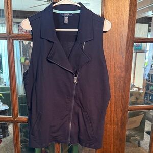 Chaps Womens Moto Vest Capri Navy Blue Cotton Asymmetric Zip XL NWT 206539755001